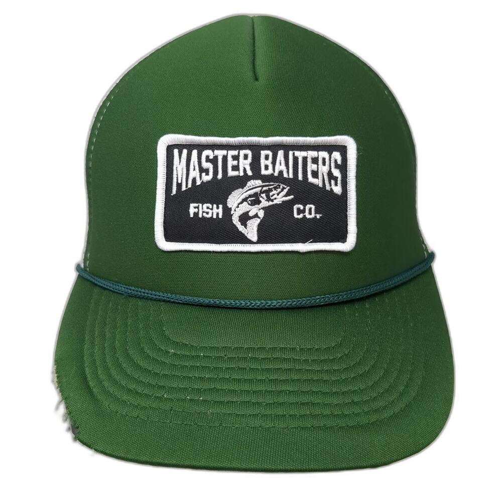 Spirit Trucker Hat Green OSFM Master Baiters Fish Co Patch Rope Mesh Snapback